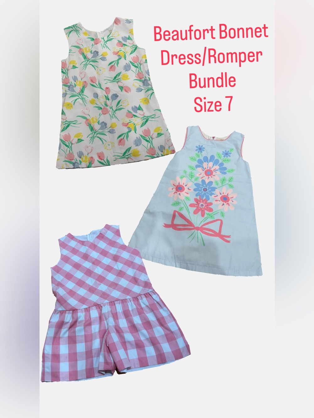 Beaufort Bonnet Co Girls Size 7 Bundle- 2 Floral Shift Dresses + Romper